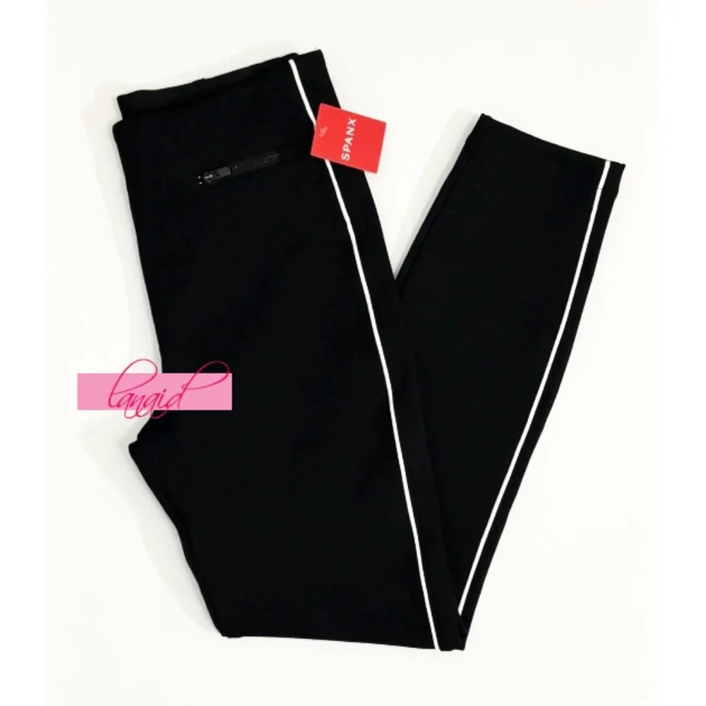 Spanx Perfect Pant Ankle Piped Skinny Classic Black Zipper Pockets Edgy Ponte S